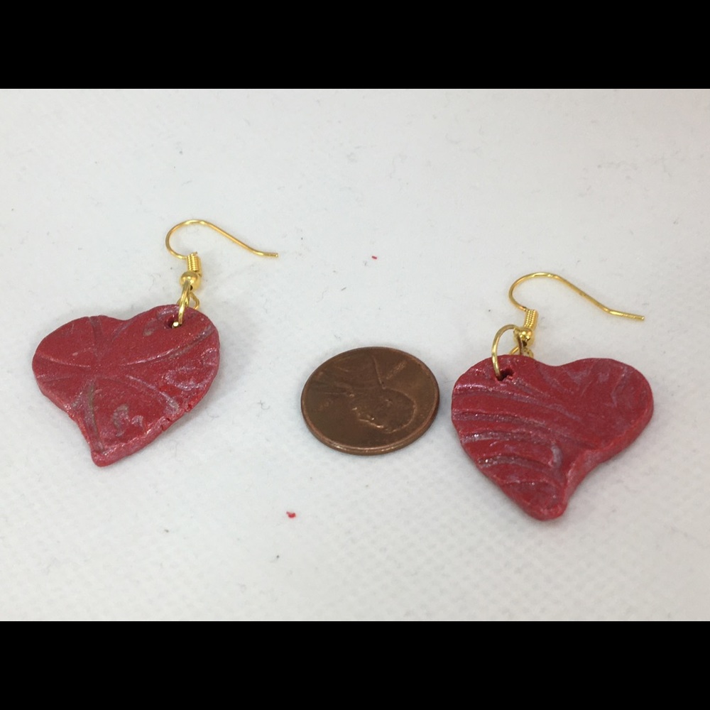 Unique Handmade Red Heart Polymer Clay Earrings - Picture 7 of 8